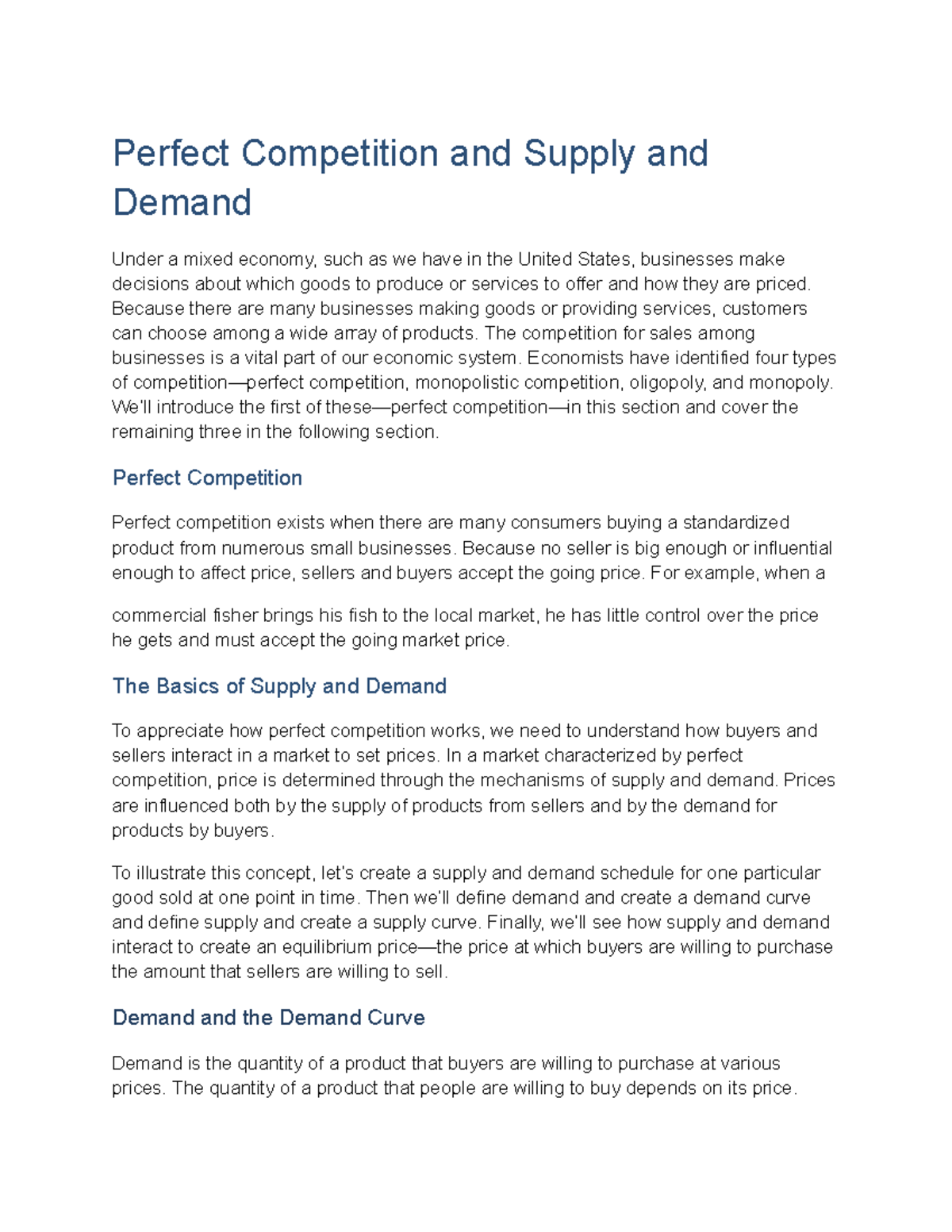 BUSN 1500 Chp Note Summaries pt 10 - Perfect Competition and Supply and ...