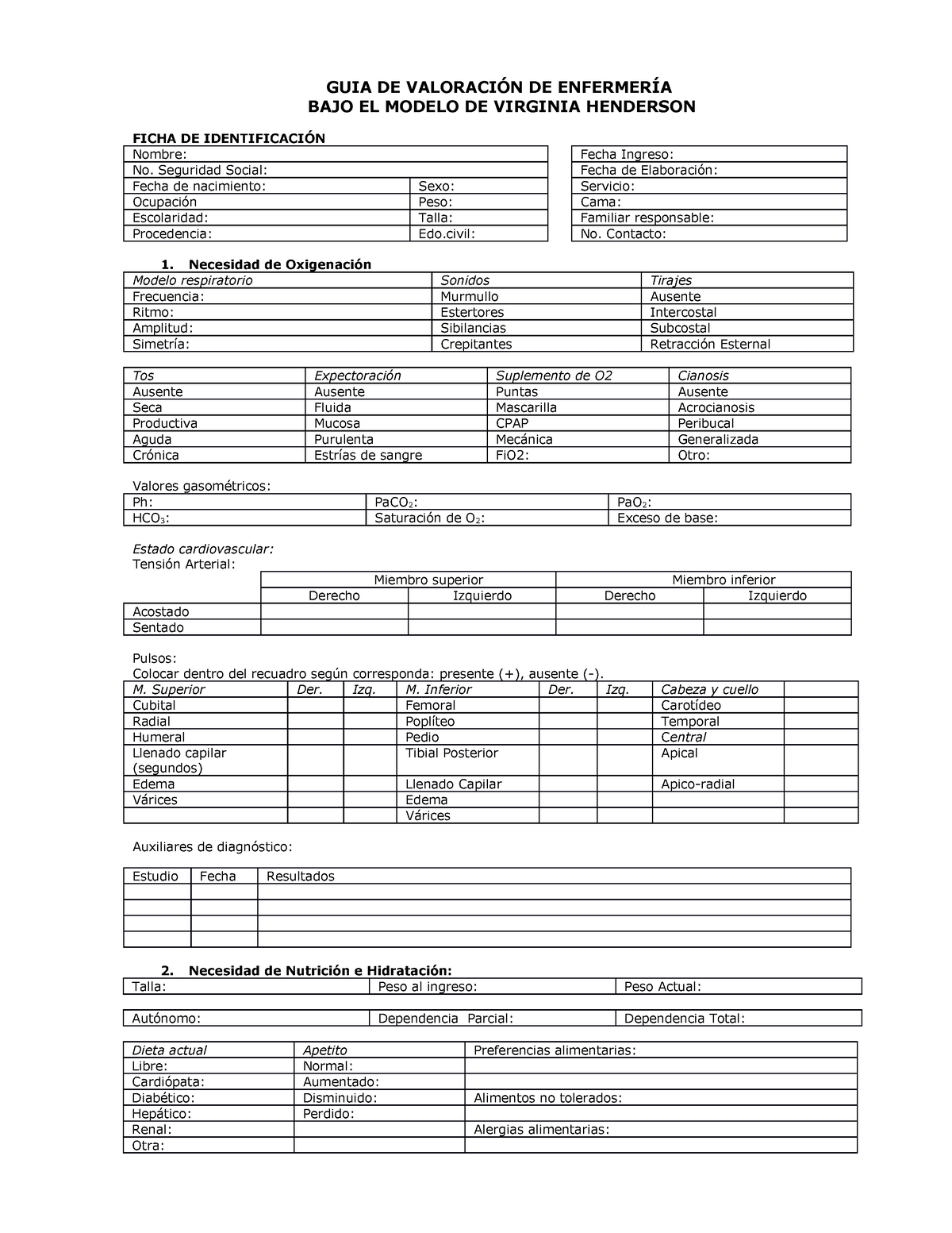 Formato de Valoracion viginia henderson -hecho por Norma Valencia Gutierrez  - GUIA DE VALORACIÓN DE - Studocu