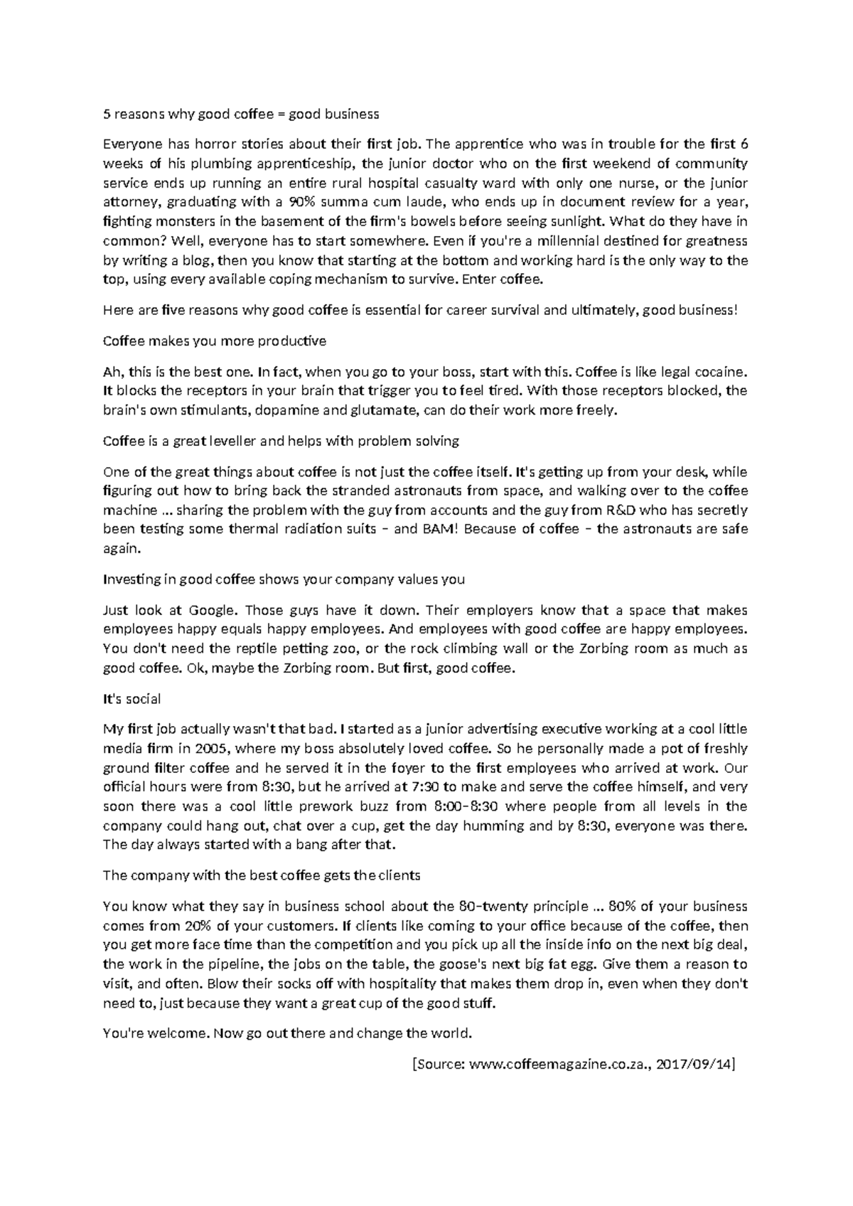 BEST Coffee - Assignment Questions and Solutions - 5 reasons why good ...