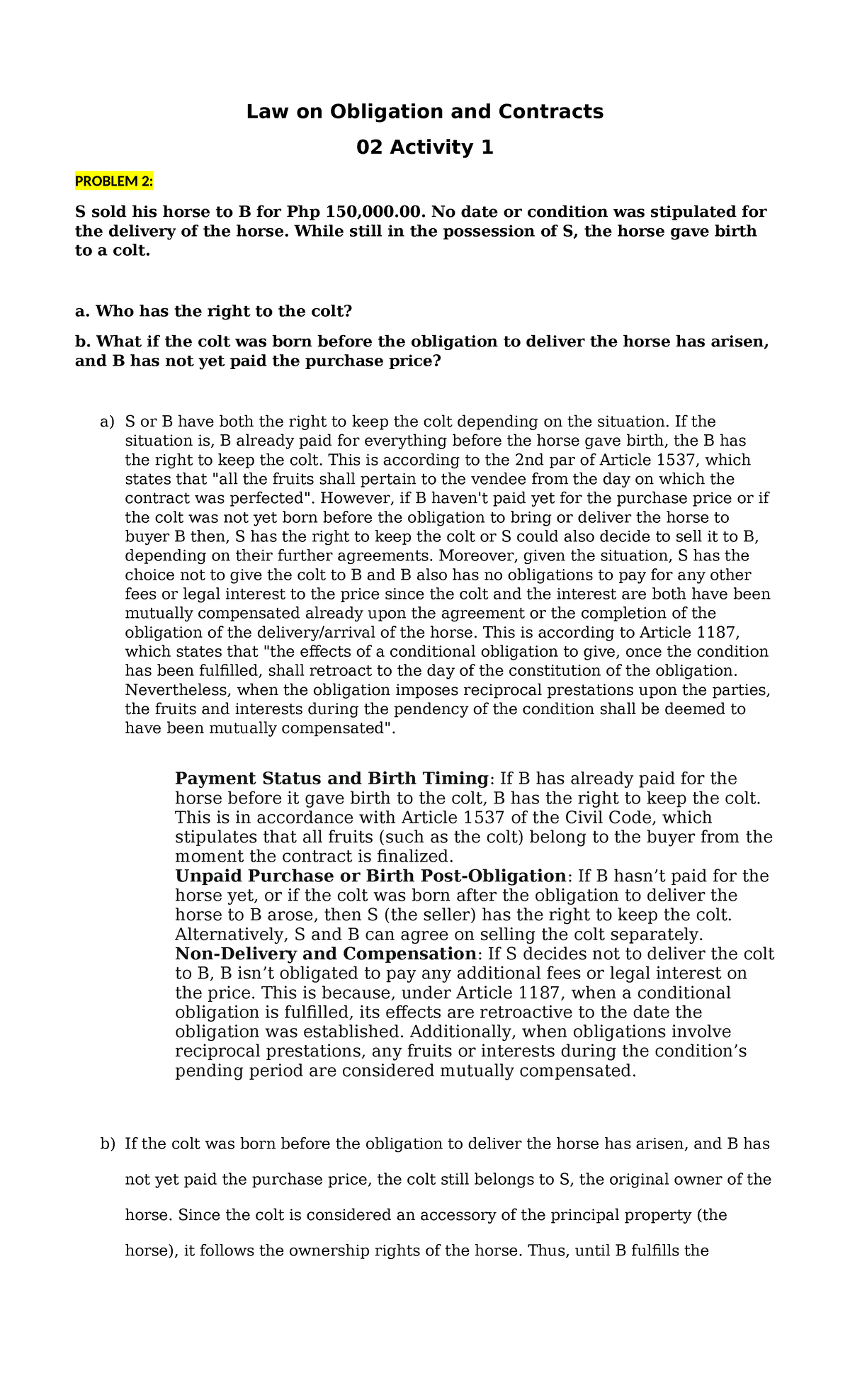 02 Activity 1 Oblicon - Law On Obligation And Contracts 02 Activity 1 ...