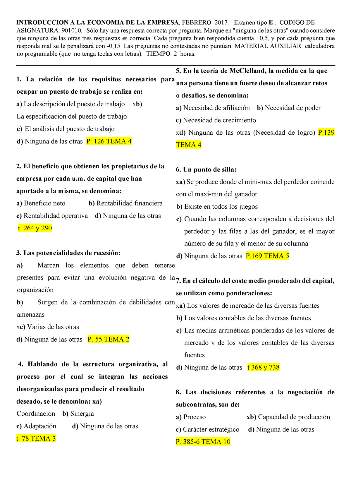 FEB2017 Examen Soluciones Introducción A La Economía De La Empresa ...