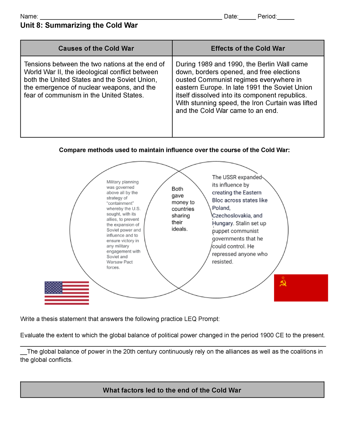 Cold War Summarizing Handout Name