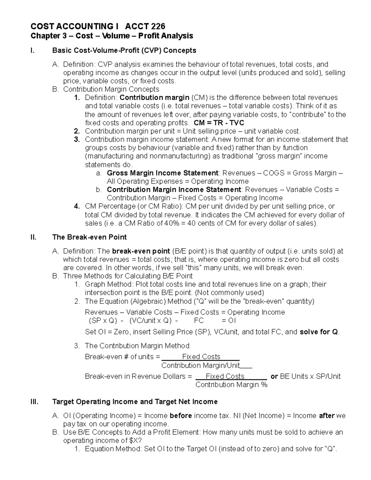Chapter 3 Lecture Notes - COST ACCOUNTING I ACCT 226 Chapter 3 Cost ...