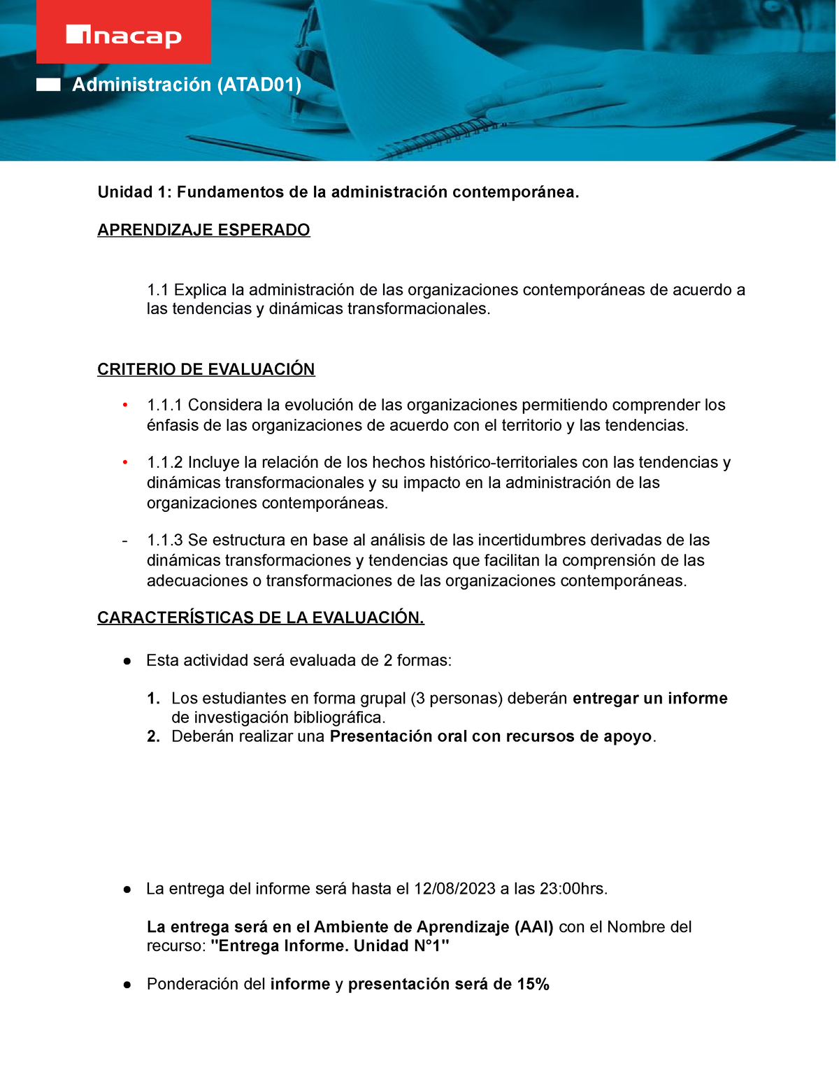 Informe Administración - Unidad 1: Fundamentos De La Administración ...