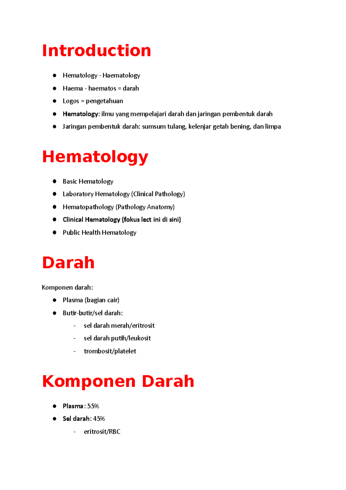 Introduction to Hematology Biology Diagrams