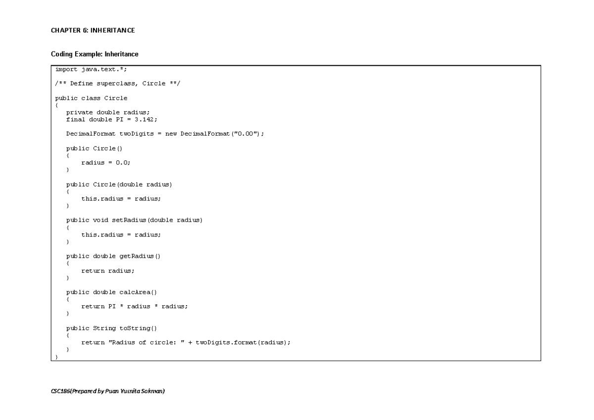 Chap 6 Inheritance (coding) Sample Inheritance - Coding Example ...