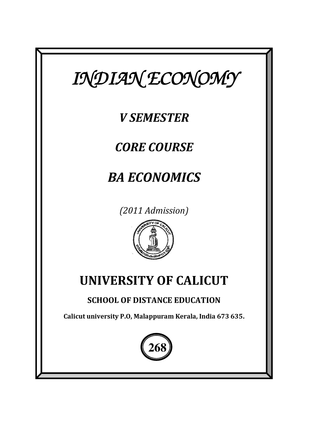 Indian Economy Core - It's Lecture Notes - INDIAN ECONOMY V SEMESTER CORE COURSE BA ECONOMICS ...