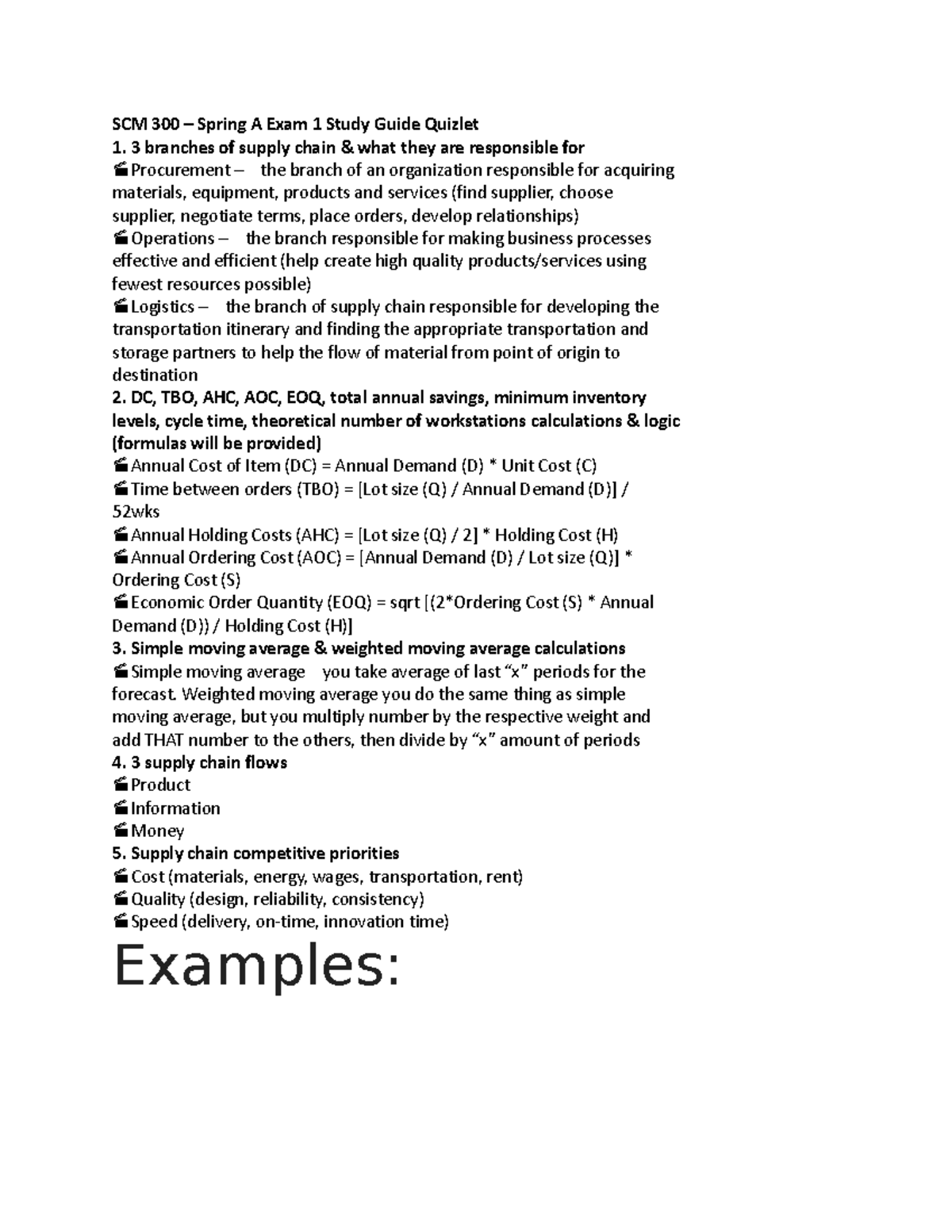 SCM 300 Exam 1 Quizlet - Review For Exam 1 - SCM 300 – Spring A Exam 1 ...