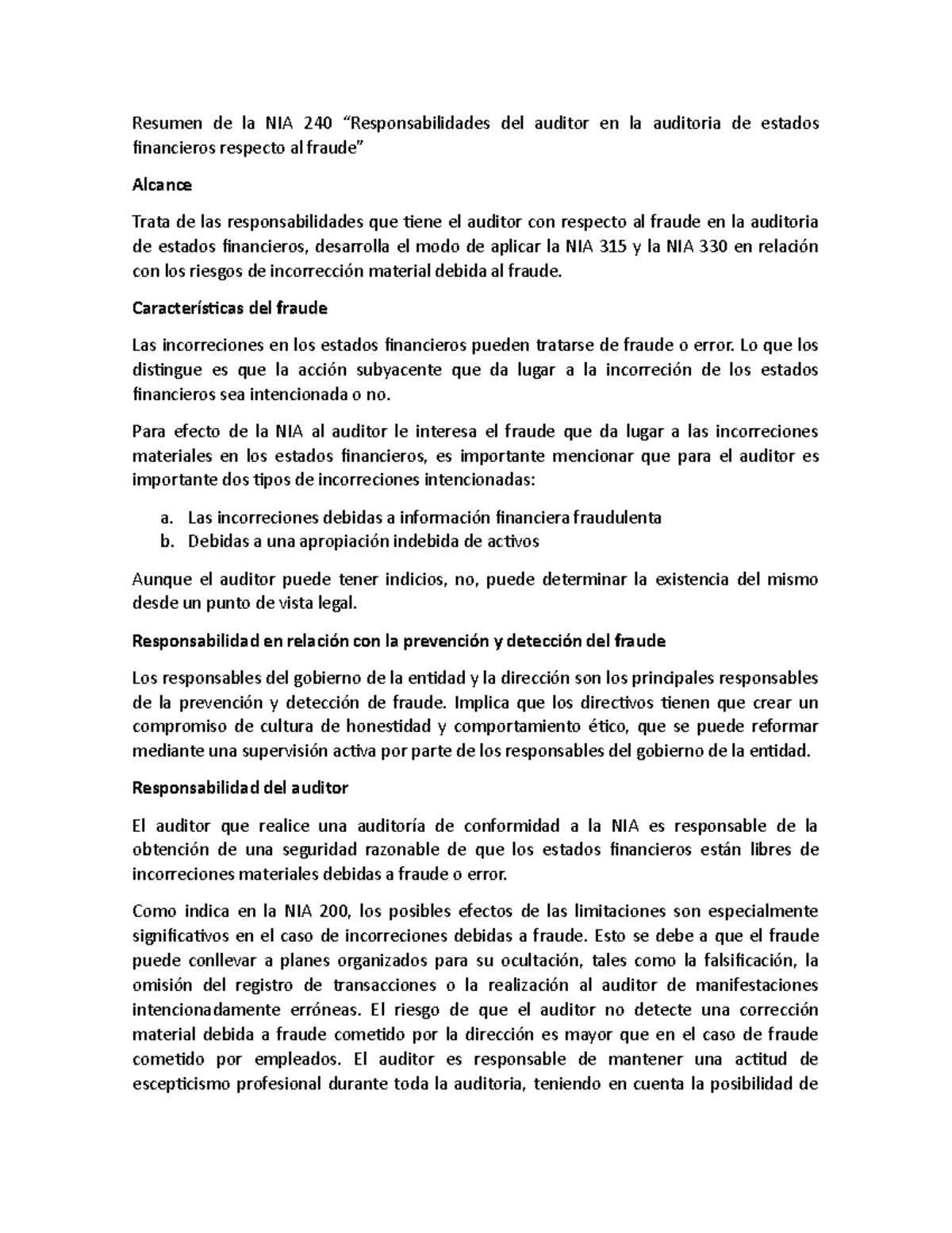 Resumen de la NIA 240 Responsabilidades del auditor - Resumen de la NIA ...