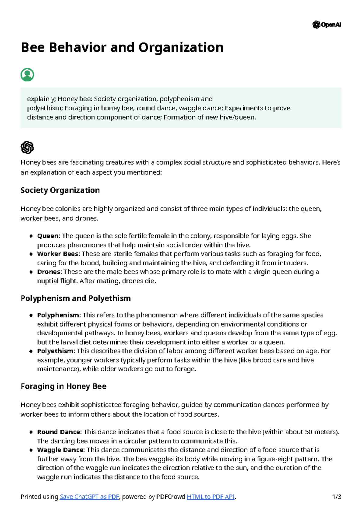 Bee Behavior and Organization - Here’s an explanation of each aspect ...