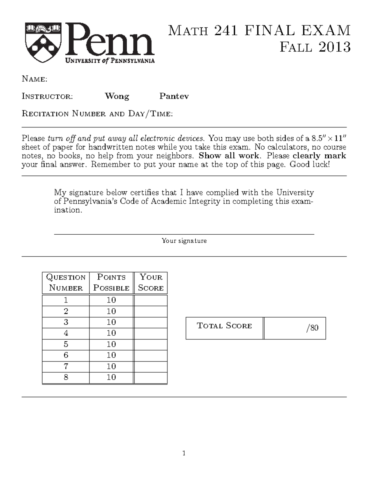 241fall13final - Summary Ingenieria Civil - Math 241 FINAL EXAM Fall ...