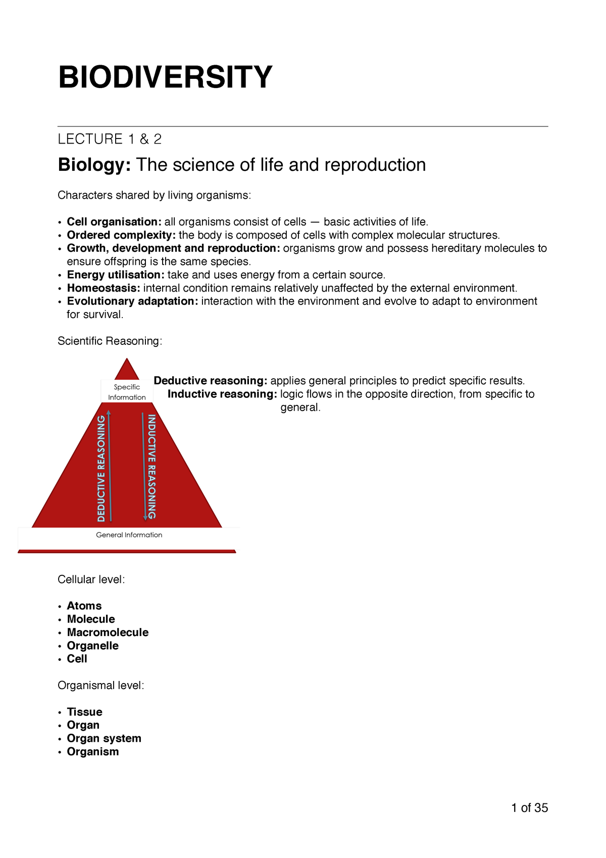 Biodiversity - Lecture Notes 1-24 - BIODIVERSITY LECTURE 1 & 2 Biology ...