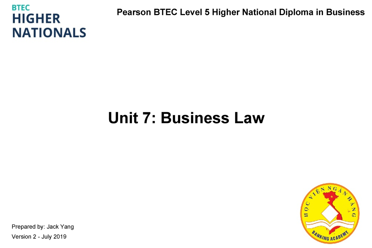 Lecture 1 Introduction To Business Law - Unit 7: Business Law Pearson ...