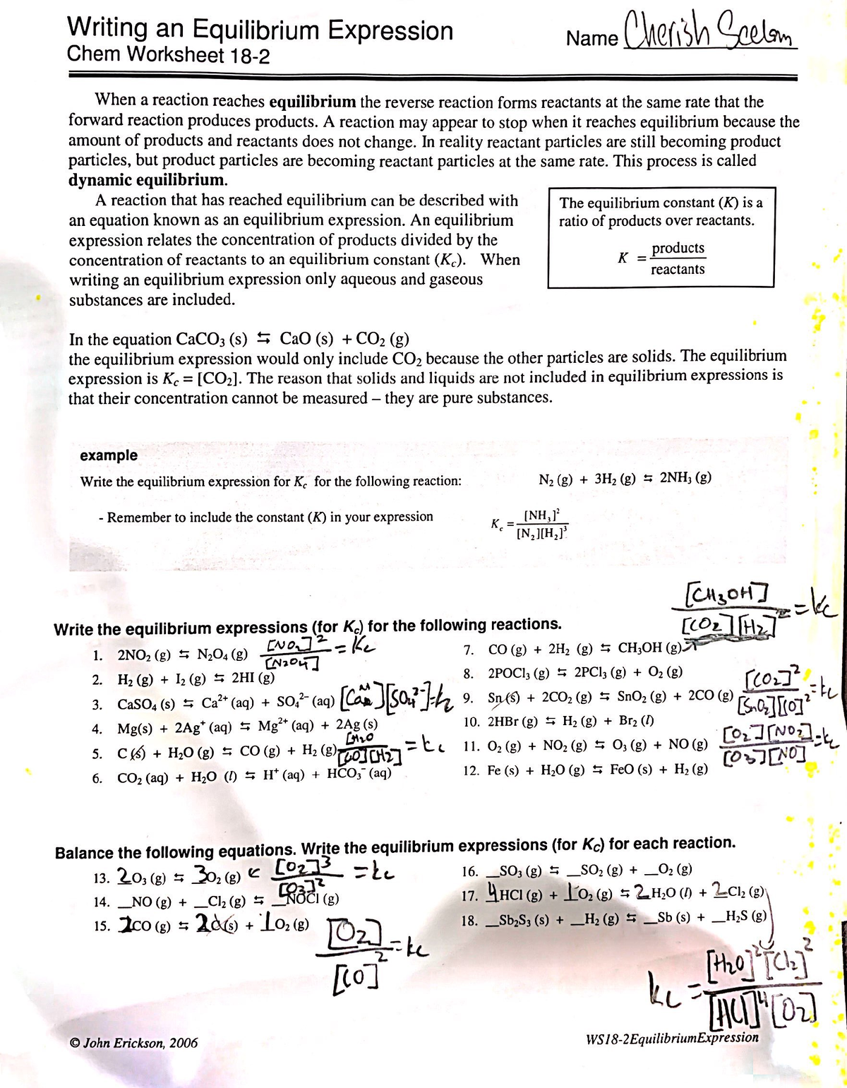 Chem equilibrium practice - Studocu