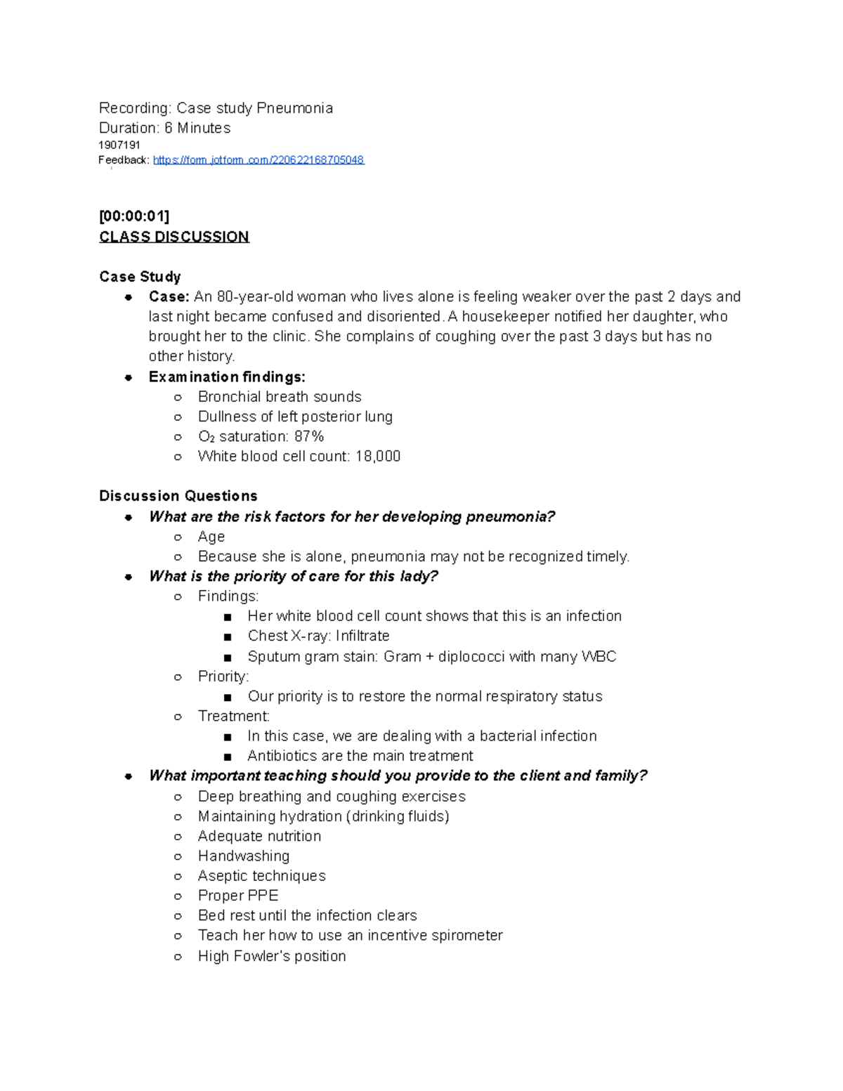 Case study Pneumonia - Recording: Case study Pneumonia Duration: 6 ...