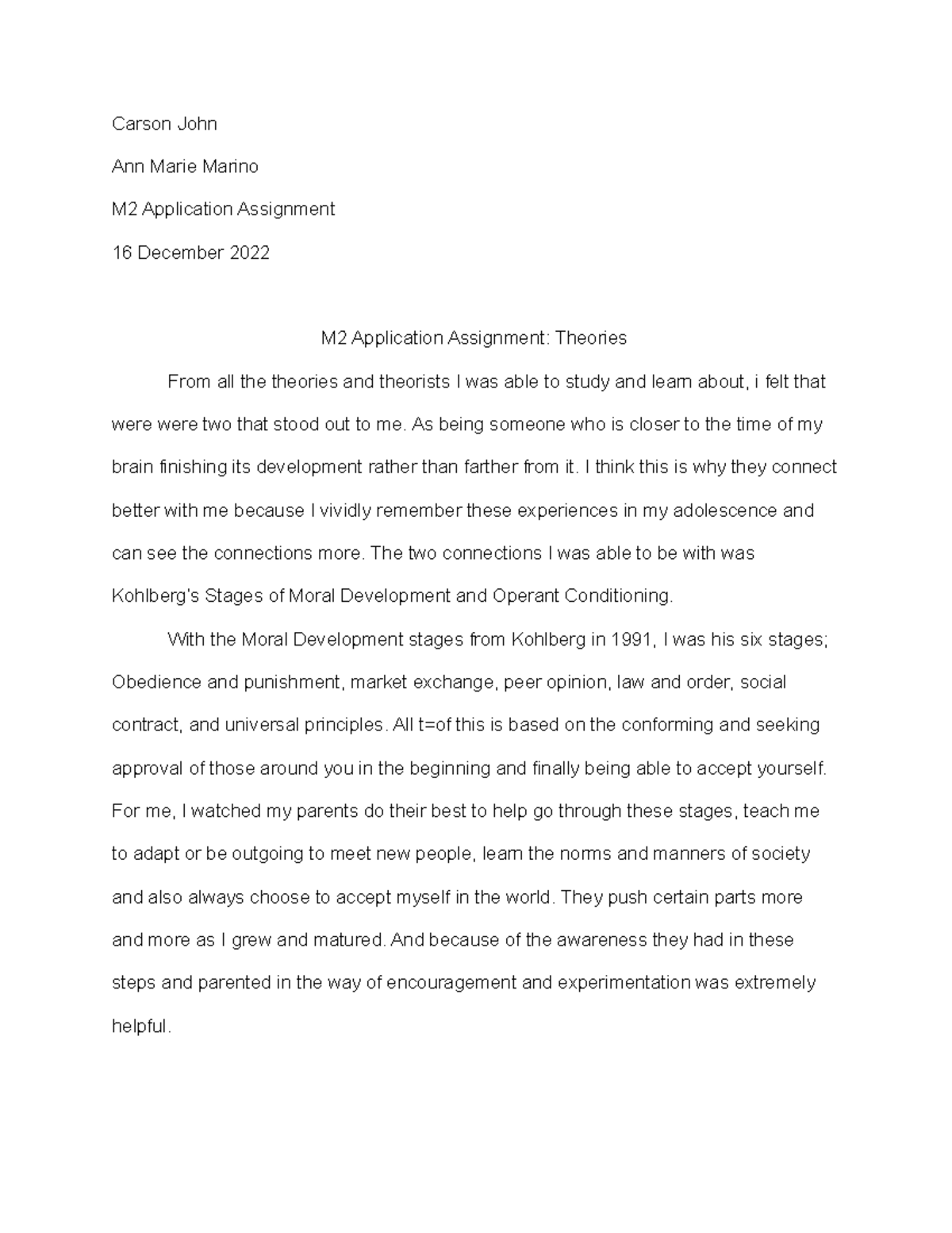M2 Application Assignment - Carson John Ann Marie Marino M2 Application ...