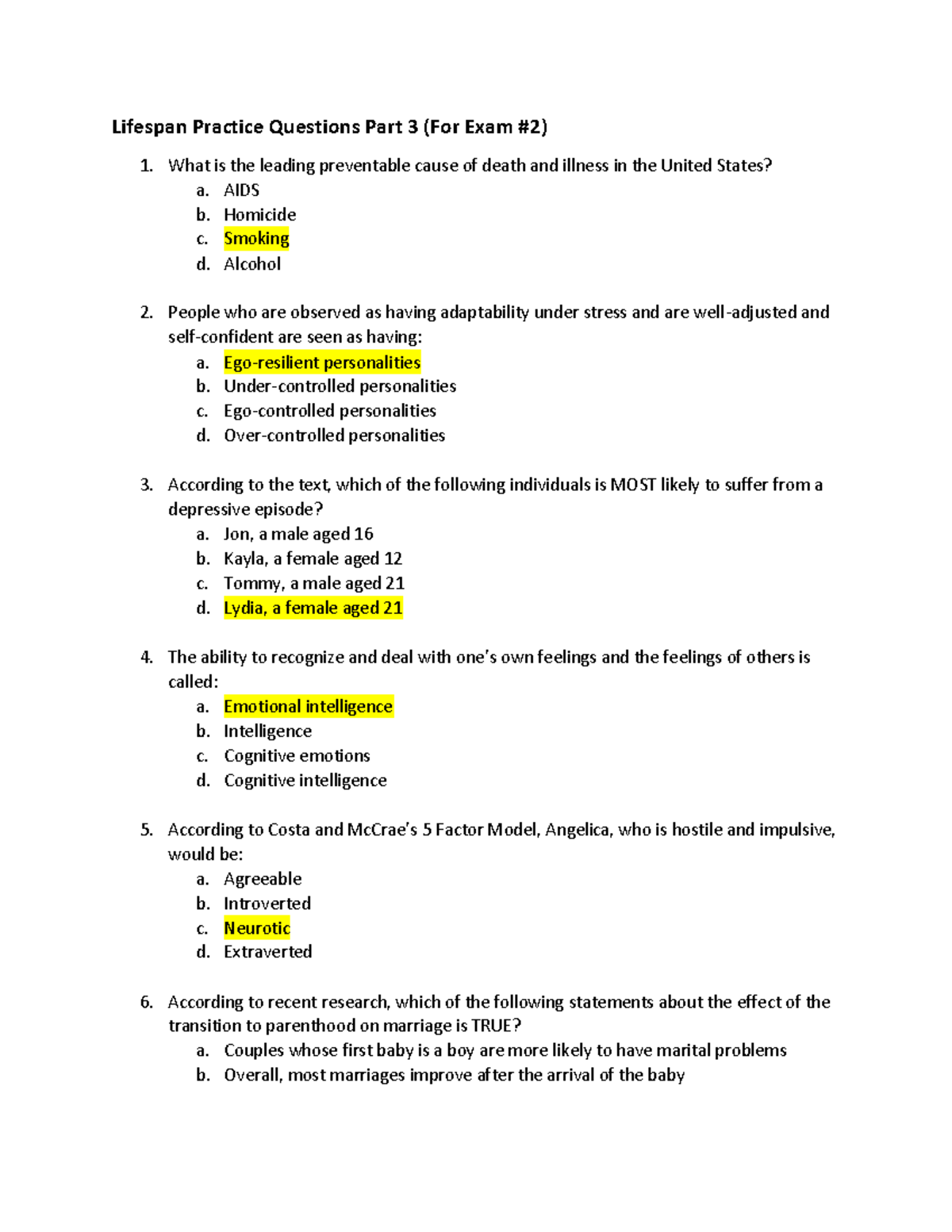 Lifespan practice questions part 3 Lifespan Practice Questions Part 3