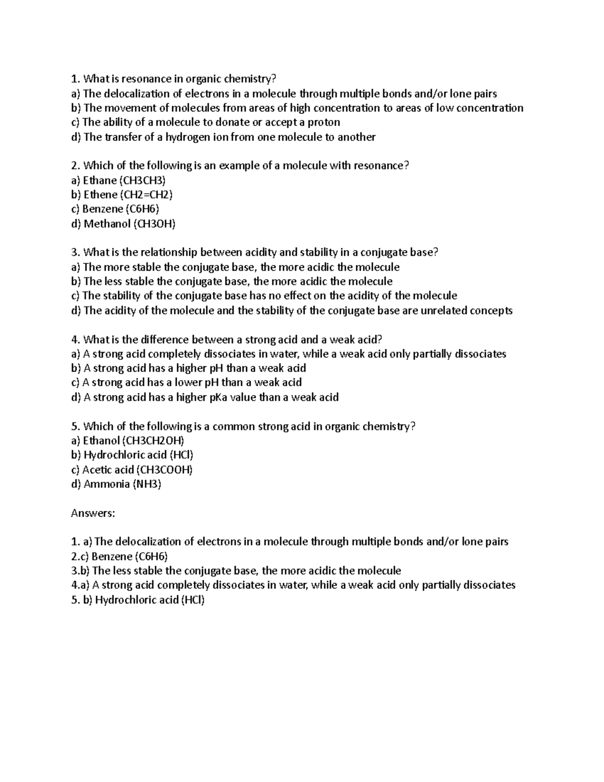Resonance and acidbase chemistry quiz What is resonance in organic