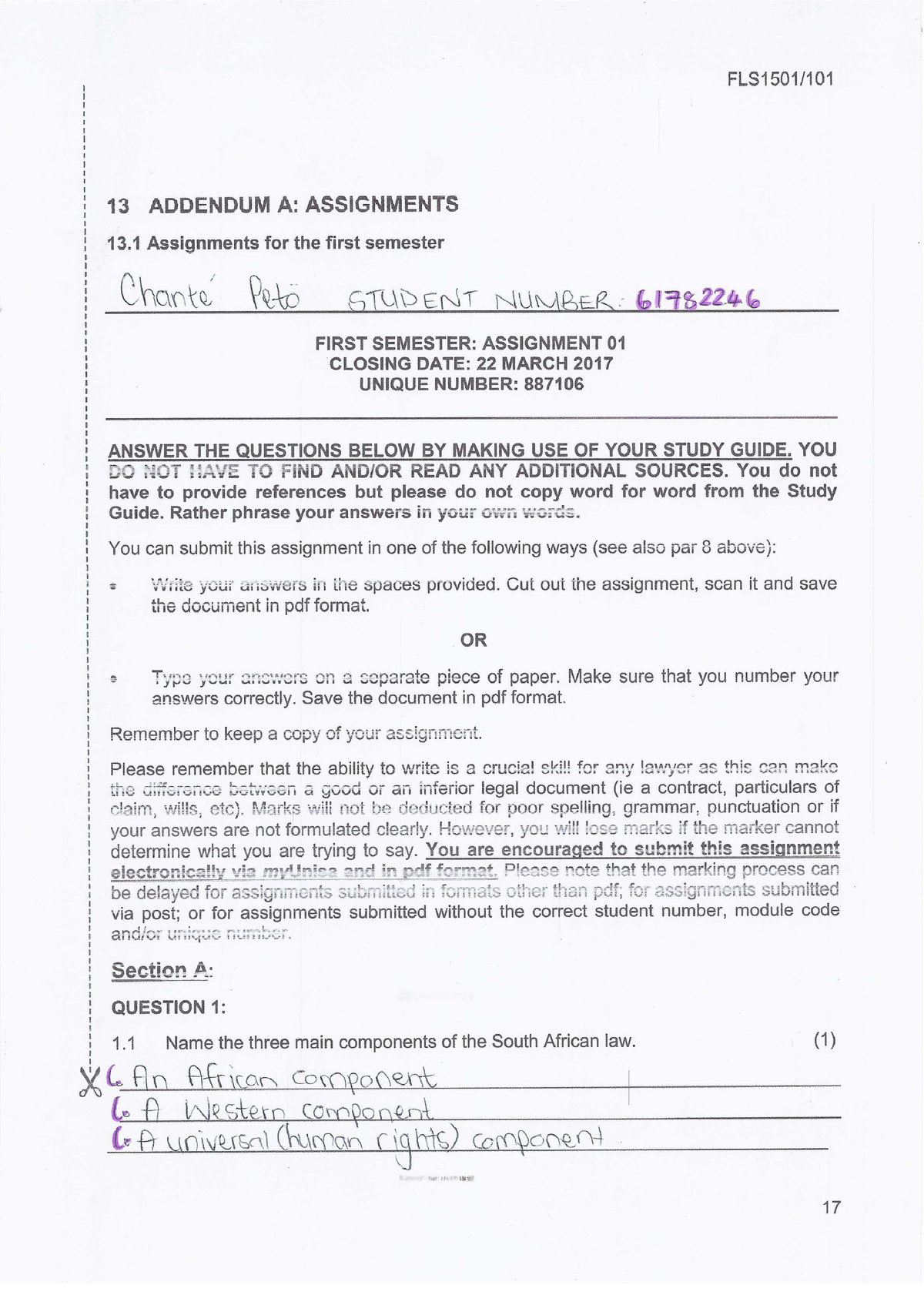 assignment-1-fls1501-origins-of-south-african-law-submitted-2017-03