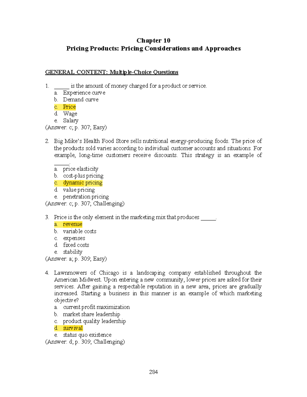 10 TB - 87878 - Chapter 10 Pricing Products: Pricing Considerations and ...