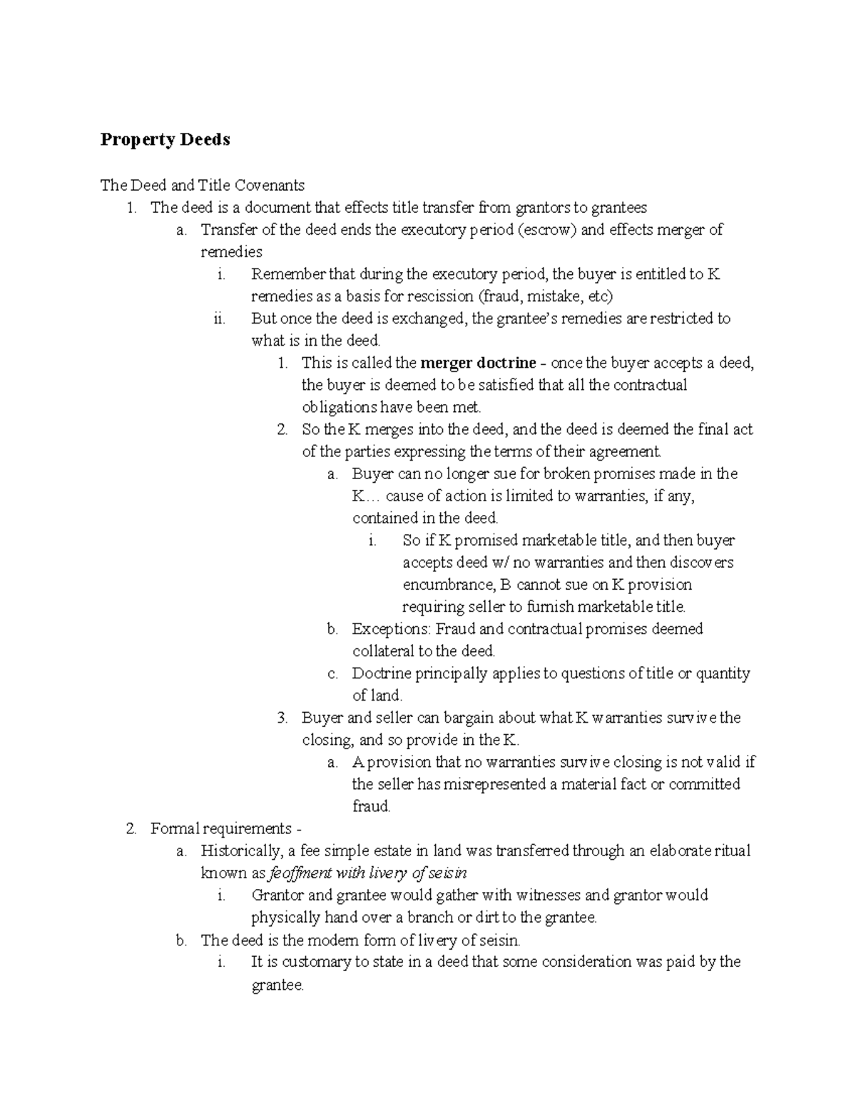 Property Deeds - Property Deeds The Deed and Title Covenants 1. The ...