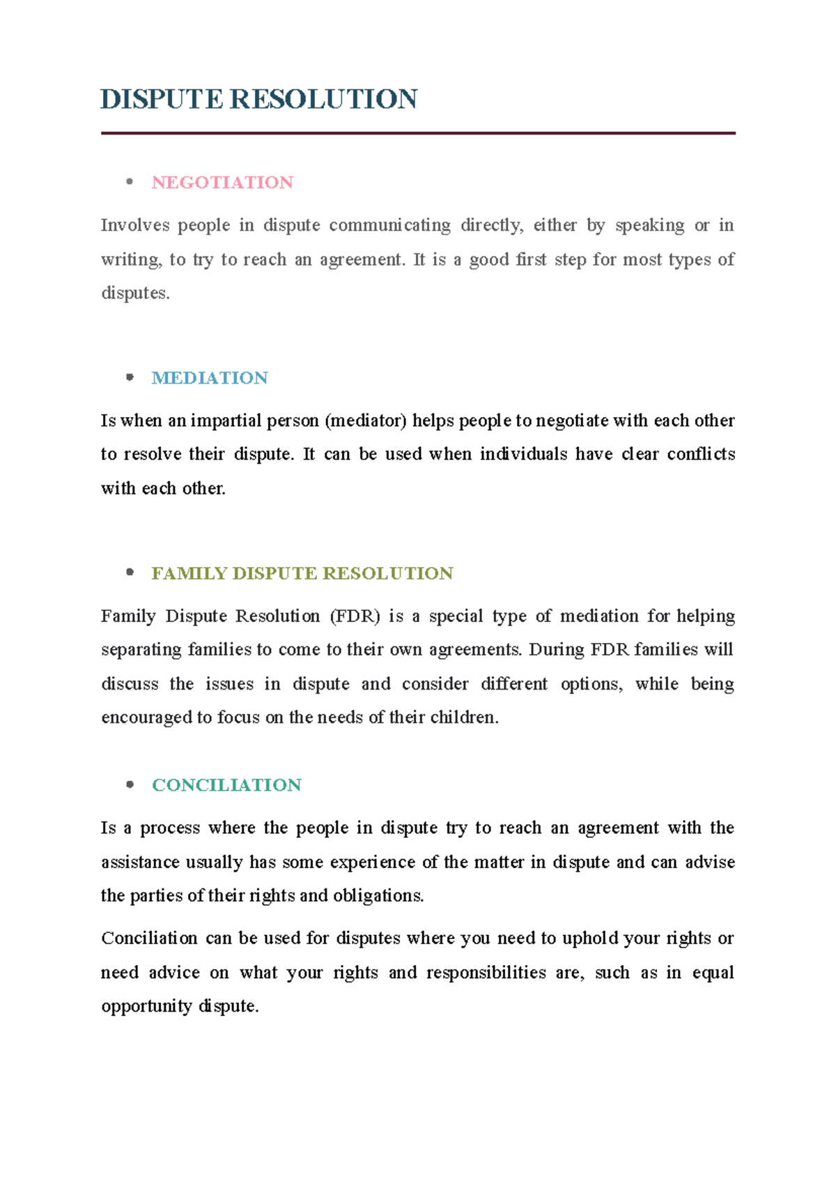 Dispute Resolution - definitations - DISPUTE RESOLUTION NEGOTIATION ...