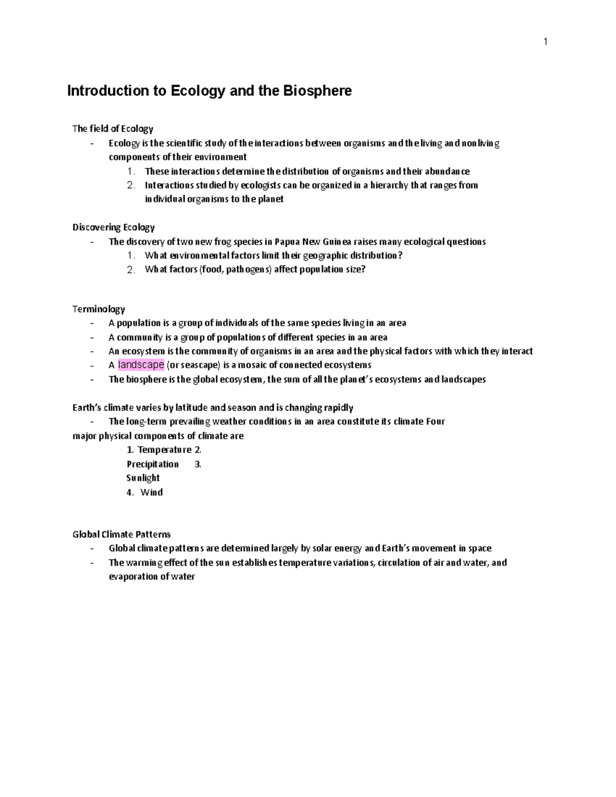 Introduction To Ecology And The Biosphere - Landscape Introduction To ...