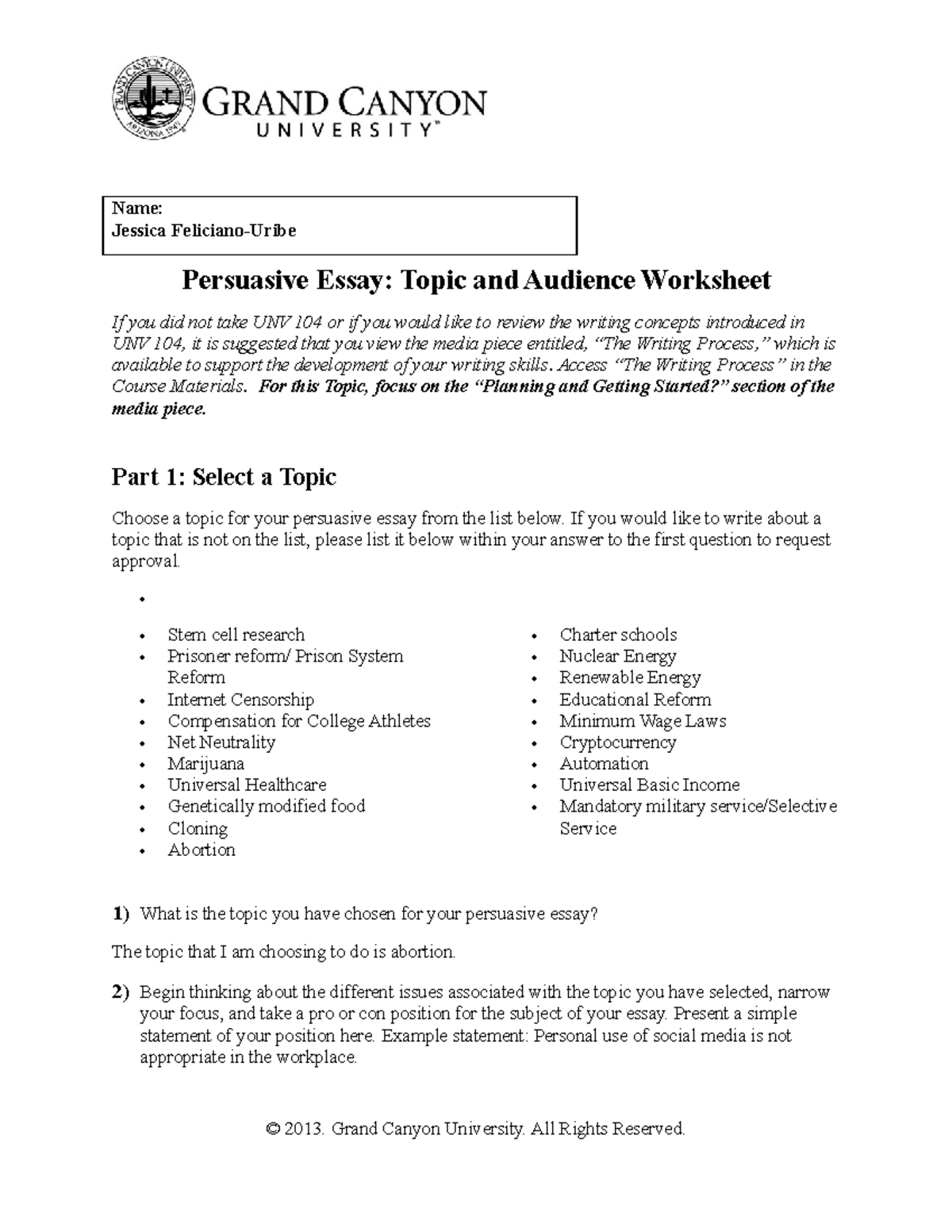 persuasive essay first draft gcu