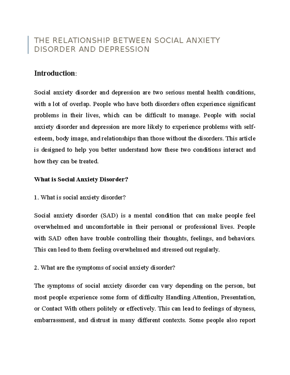 THE Relationship Between Social Anxiety Disorder AND Depression - THE ...