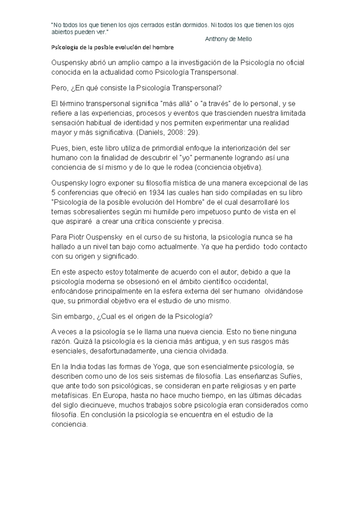 Psicología de la posible evolución del hombre abiertos pueden ver