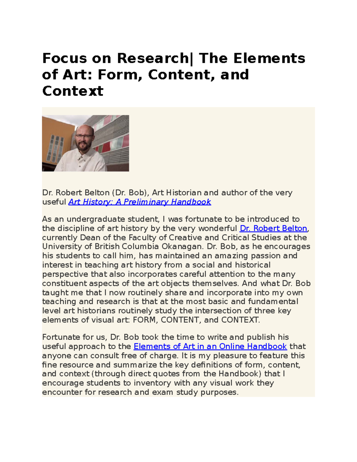 The Elements of Art Form, Content, and Context - Robert Belton (Dr. Bob ...