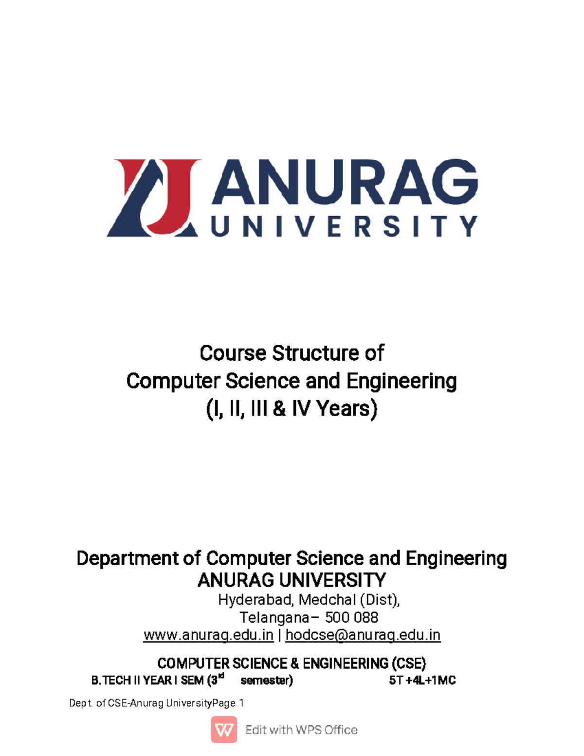 B.Tech CSE II Course Syllabus - CourseStructureof ...