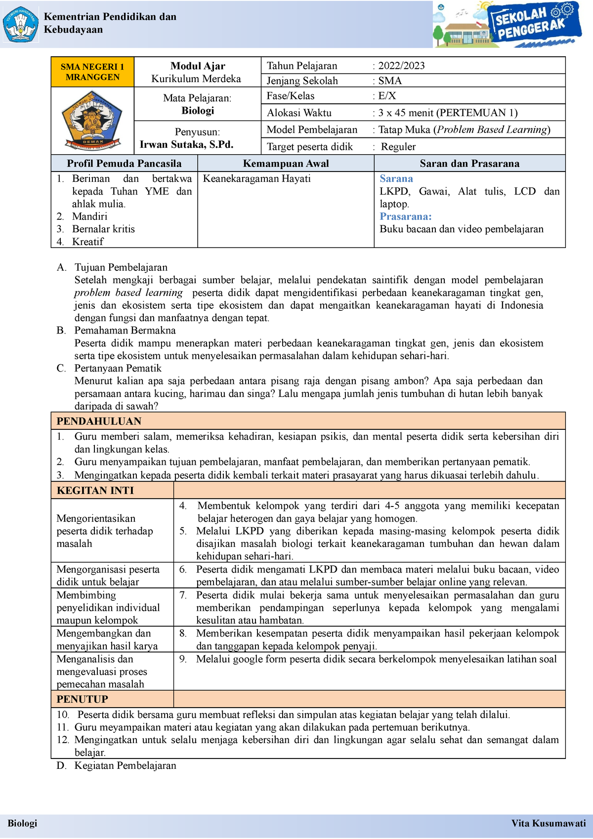 Modul AJAR- Biologi Kelas X - SMA NEGERI 1 MRANGGEN Modul Ajar ...