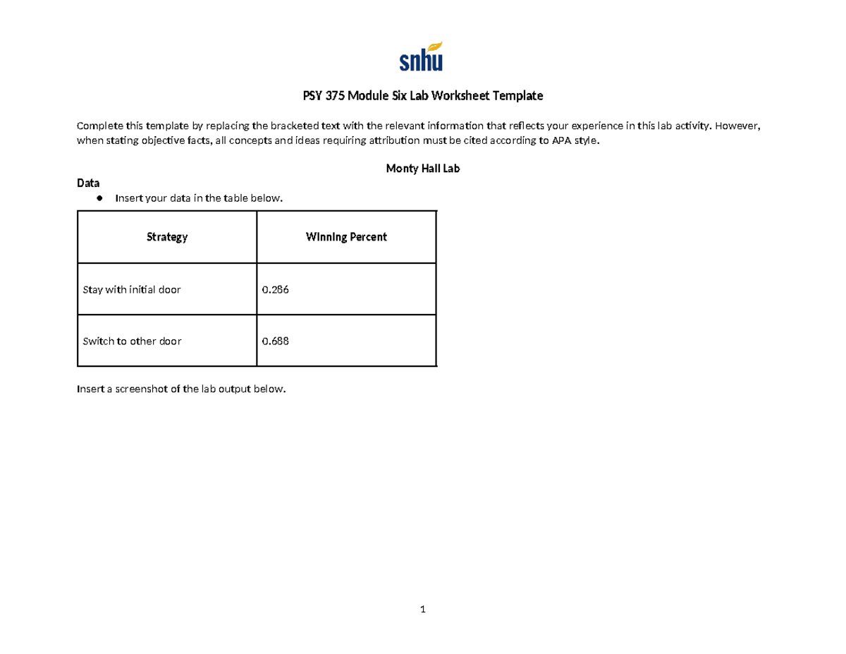 Cognition module six lab worksheet template psy 375 module six lab