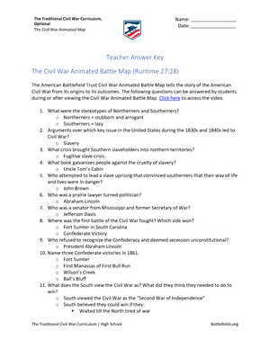Civil War Animated Map Questions-Teacher Answer Key-HS-TD - The Traditional Civil  War Curriculum, - Studocu