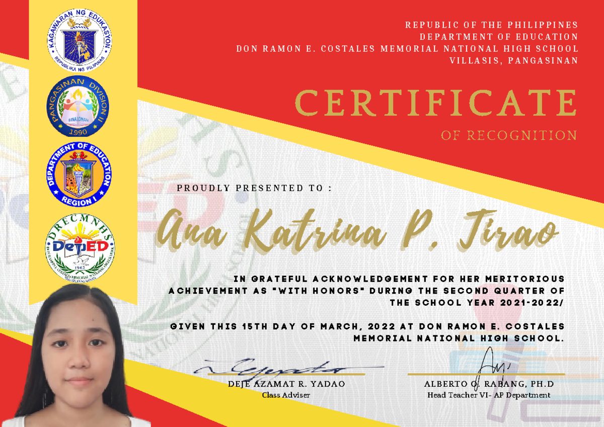 2ND Quarter Achievers - Honor Roll Certificate Template - CERTIFICATE ...