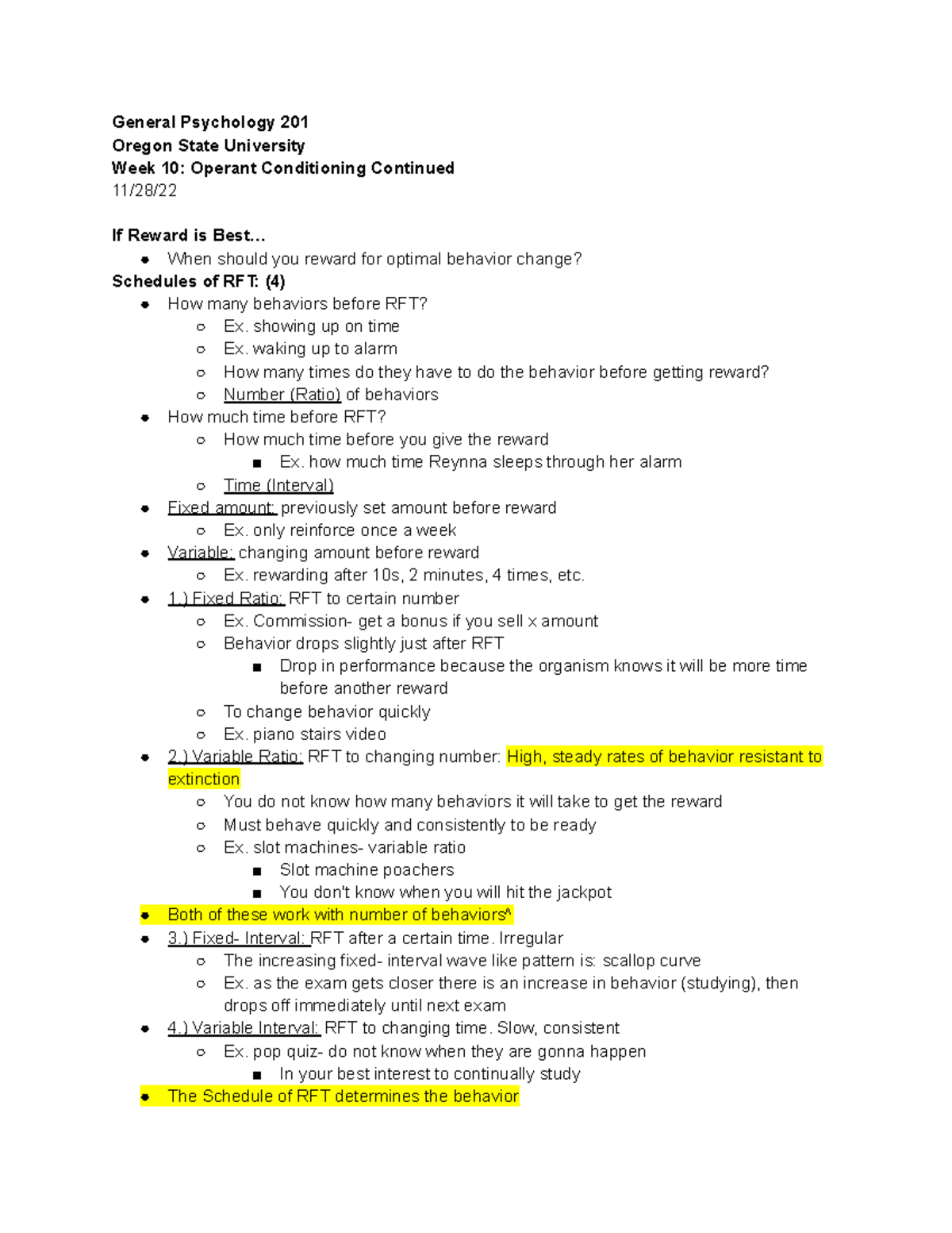 Psych week 10 Notes - General Psychology 201 Oregon State University ...