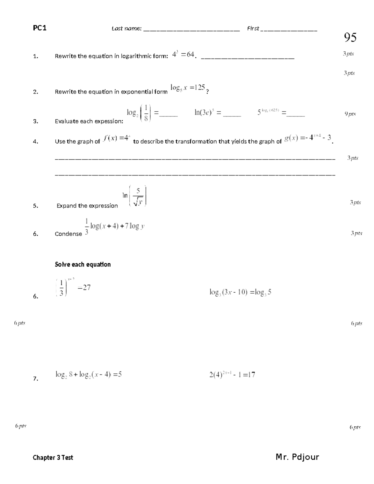 Chap 3 Test 1 - study guide - PC1 Last name ...