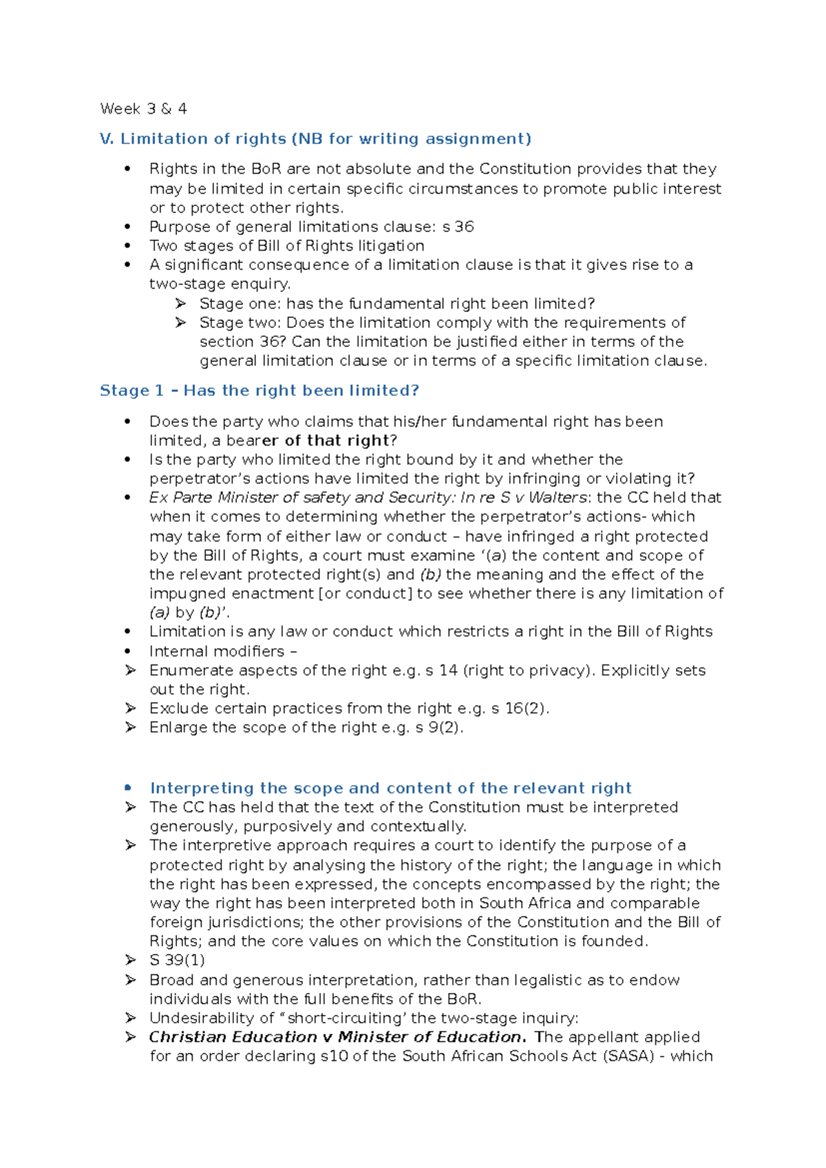 Limitation on rights in the BoR - Week 3 & 4 V. Limitation of rights ...