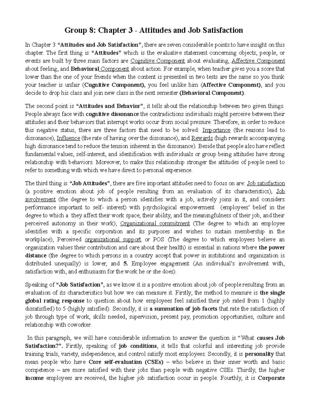 Group 8 - Chapter 3 Summary (G) - Group 8: Chapter 3 - Attitudes and ...
