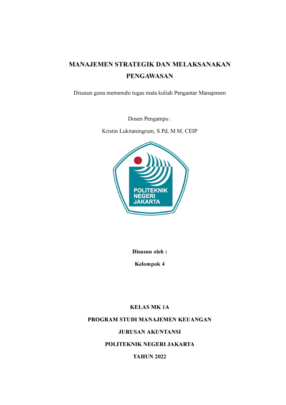 Makalah Manajemen Strategik Dan Melaksanakan Pengawasan Kelompok 4 ...