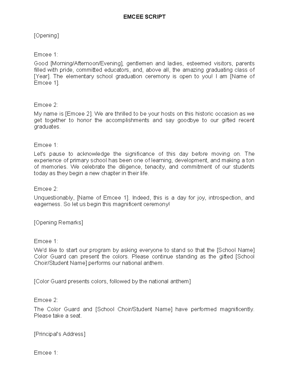 Emcee Script- Graduation-WITH TWO Emcees - EMCEE SCRIPT [Opening] Emcee ...