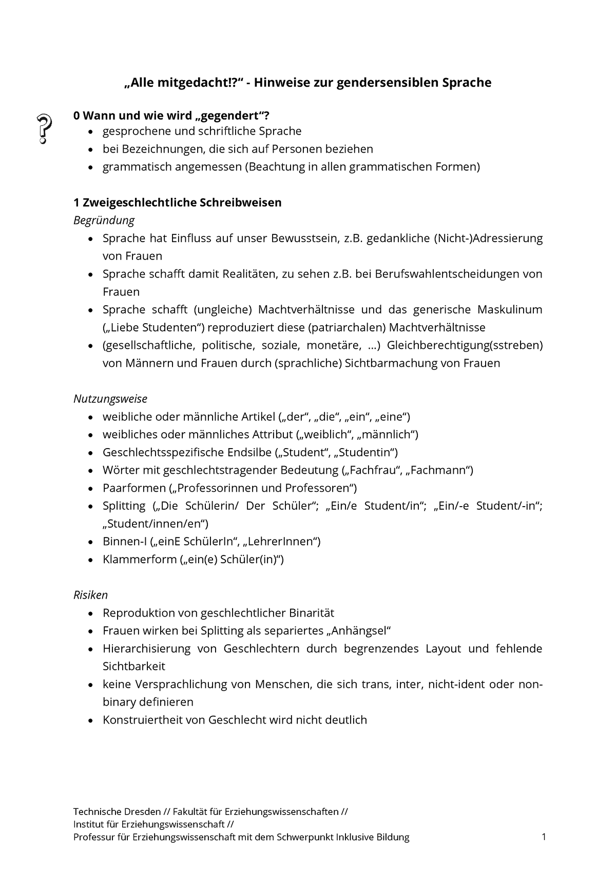 Gendersensible Sprache Hinweisblatt - Technische Dresden // Fakultät ...