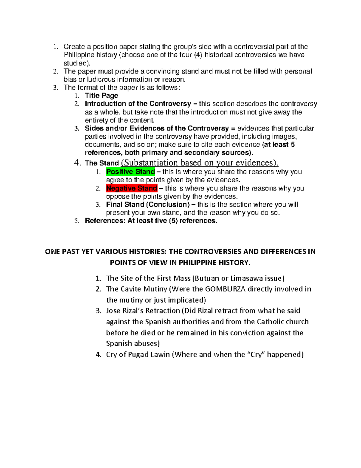 Controversies - Task Performance in Midterm 2 - 1. Create a position ...