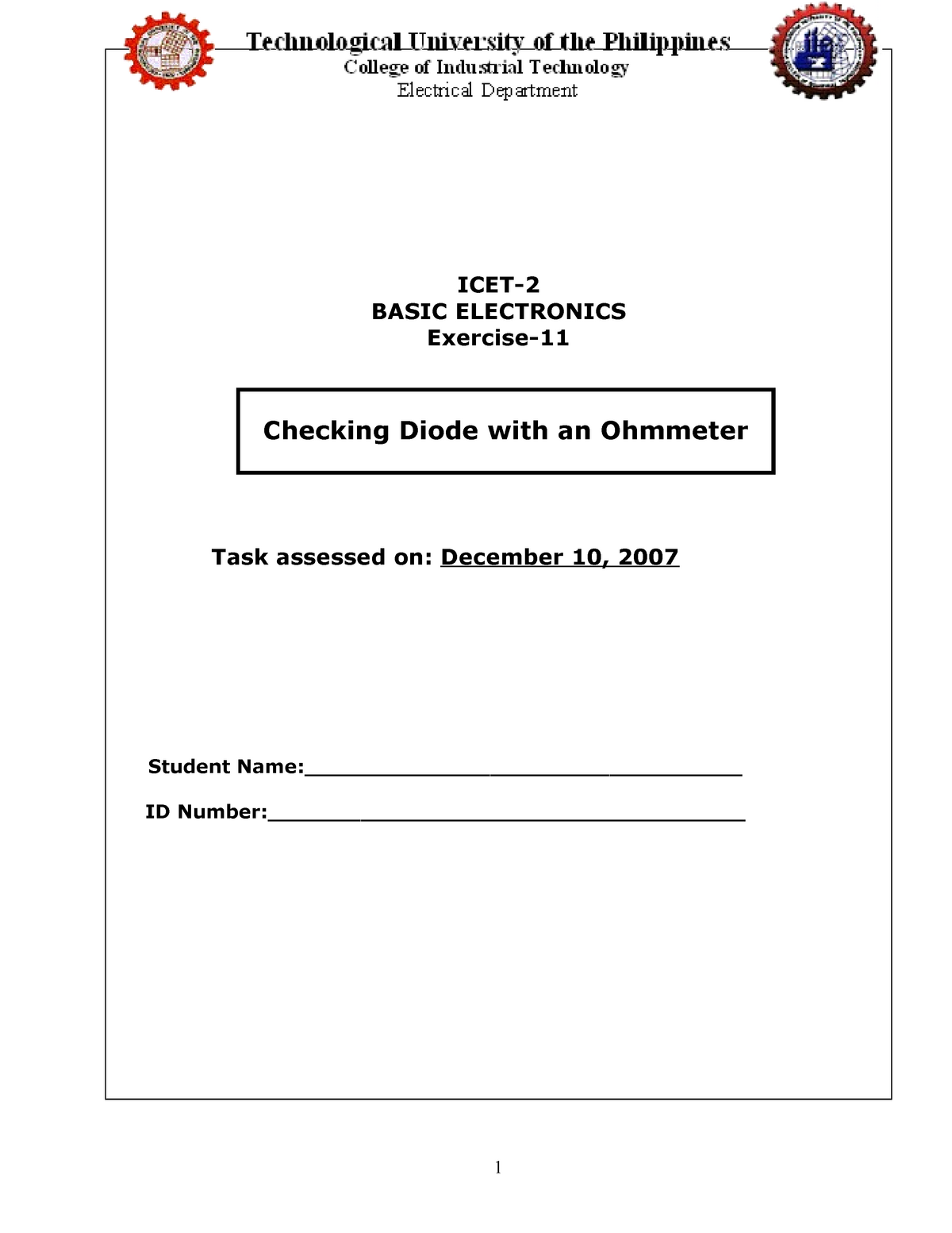 Exercises11 Multimeter practice reading and exercise testing of