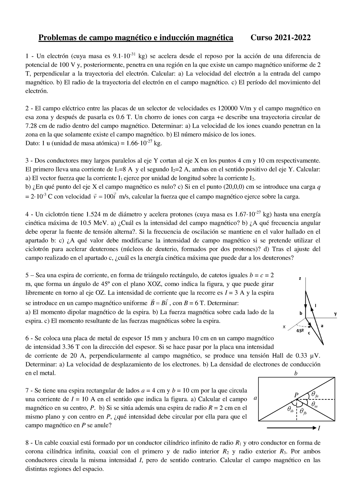 Enunciados Campo Magnético 21/22 - Problemas De Campo Magnético E ...