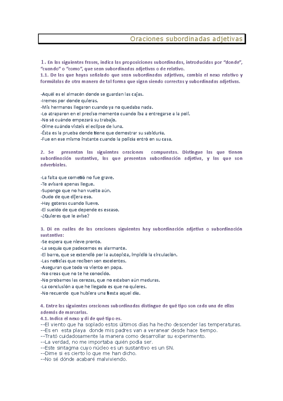 Ejercicio Subord Adjetivas 2BAT - Oraciones subordinadas adjetivas En ...