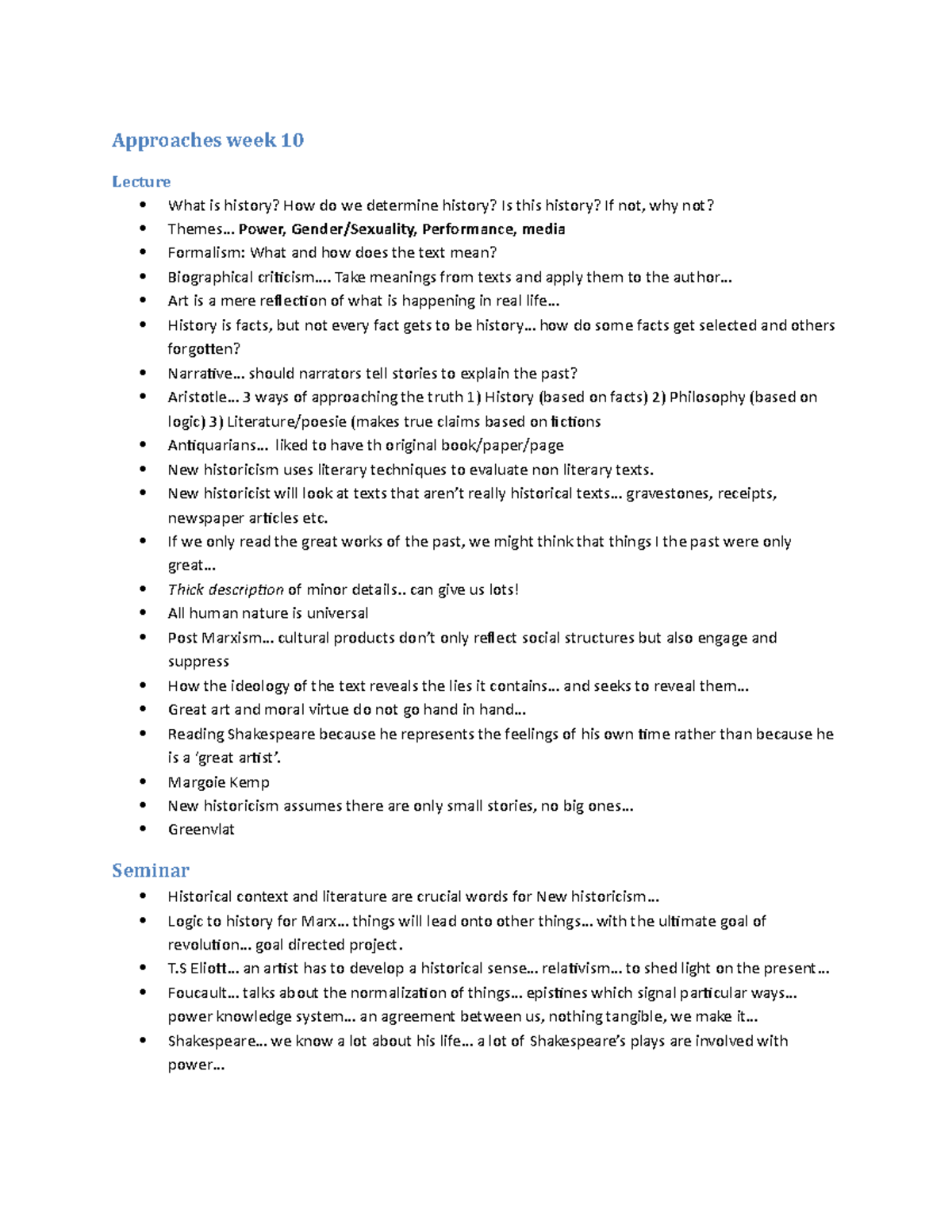 Approaches To Criticism Week 10 Lecture Notes - Approaches Week 10 ...