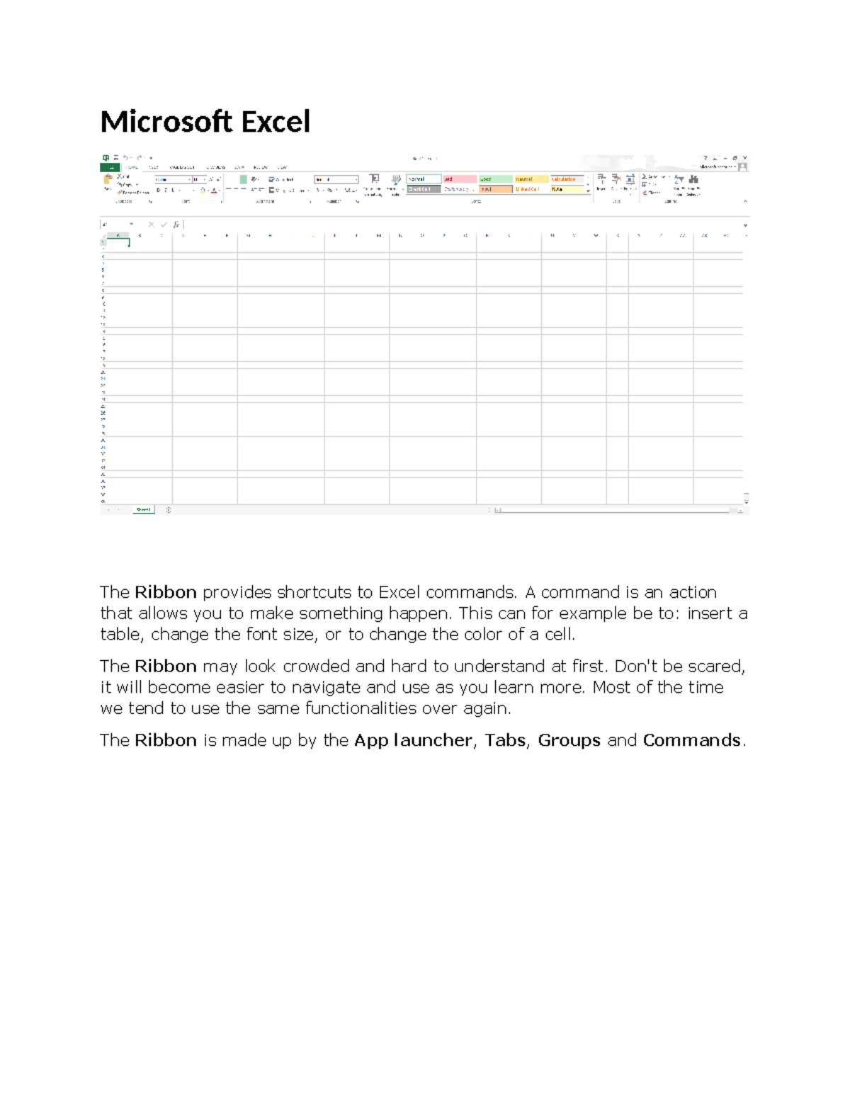 Microsoft-Excel - Microsoft Excel The Ribbon provides shortcuts to ...