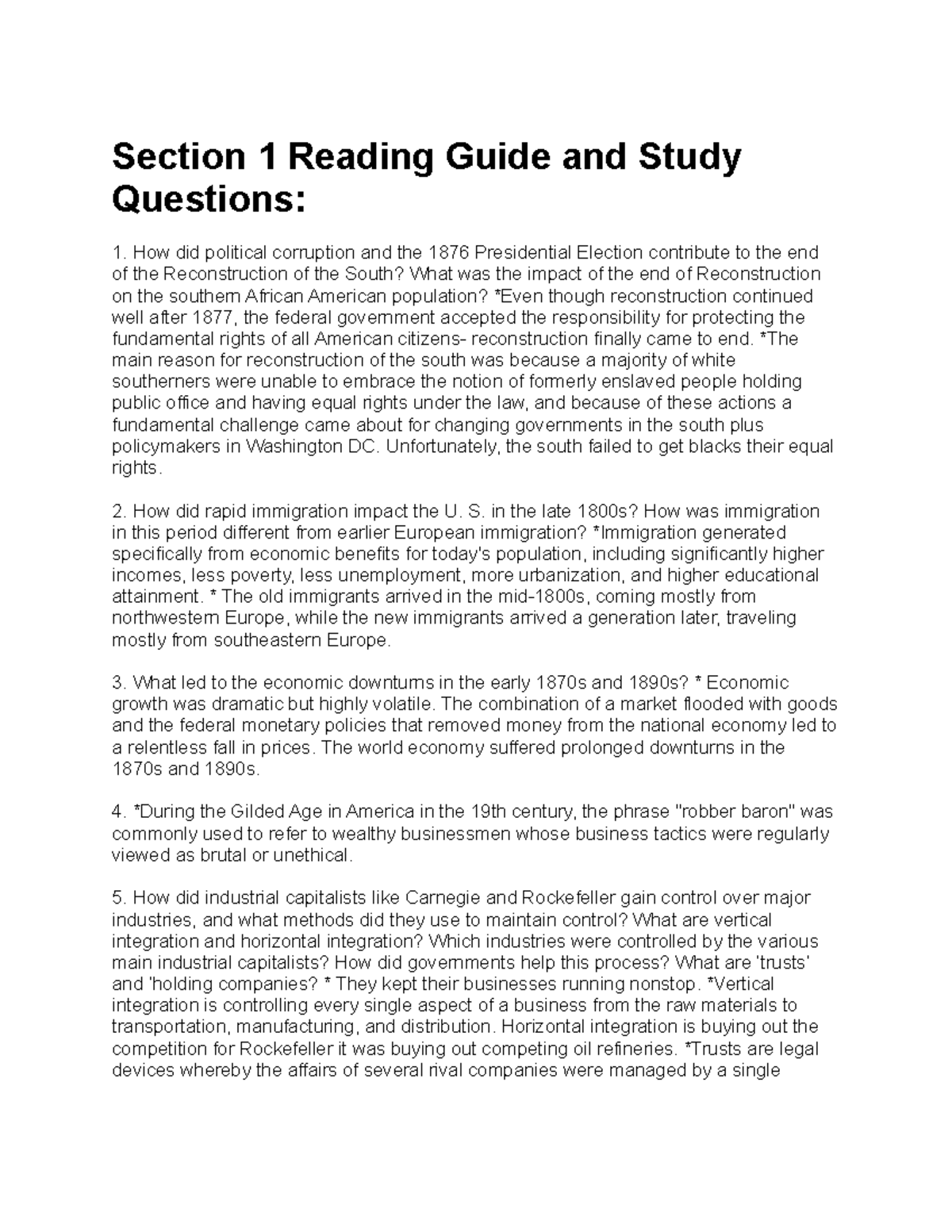 Section 1 U.S History Notes Section 1 Reading Guide and Study